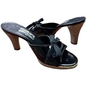Salvatore Ferragamo Black Patent Leather Heel Slides Women's Size 9